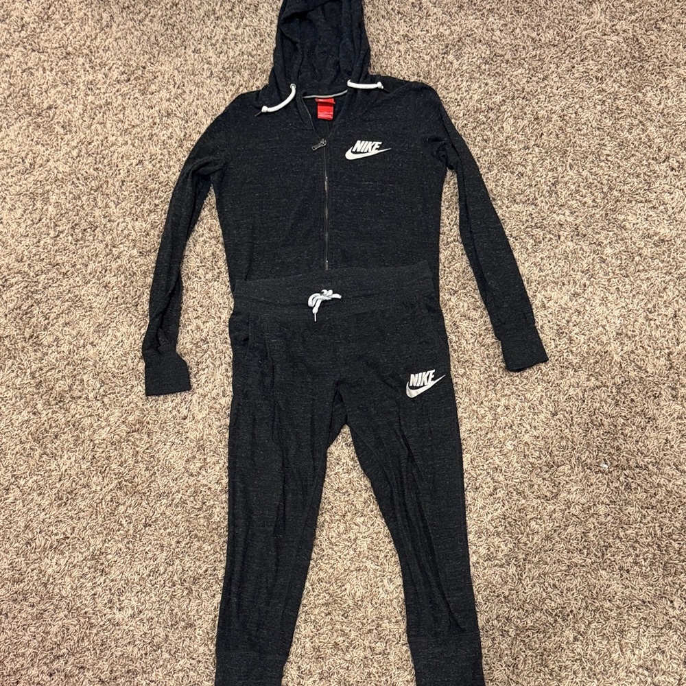 Nike womens Black Hoodie & Jogger Set with White Logos